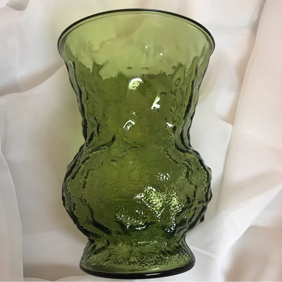 Vintage EO Brody Floral Large Vase 8" Flared Texture Green Glass Cleveland - Picture 4 of 5